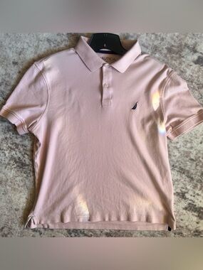 Nautica Men’s Polo Shirt in Soft Pink with Navy Logo
